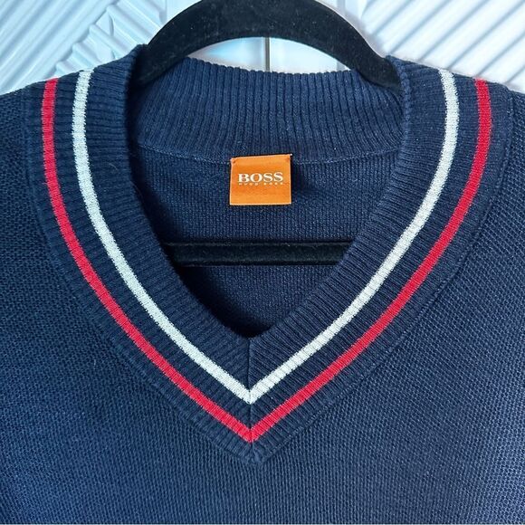 BOSS HUGO Boss Men’s V-neck Lightweight Navy Sweater Small  - Picture 15 of 15